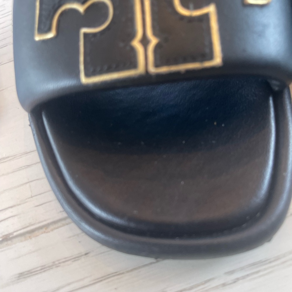 Gorgeous Tory Burch Black Leather Slides with Gold Detailing! - Picture 13 of 14